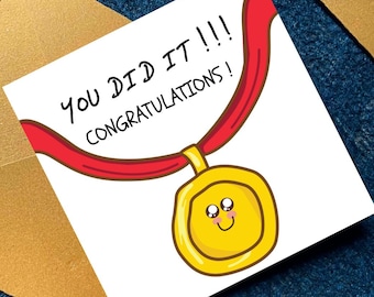 Printable Congratulations Card, You Did It Graduation Card, Cute Medal New Job Greeting Card, Exam Success Digital Download Square Card