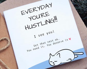 Printable Encouragement Card Mental Health Support Burnout Gift Thinking of You Card Get That Rest Cute Cat Instant Download