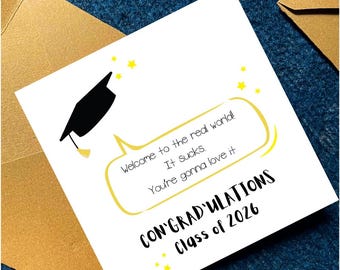 Tarjeta de graduación divertida para imprimir, ¡Felicitaciones a la Clase de 2026!, Bienvenidos al mundo real, ¡es una mierda!, Regalo para graduados universitarios, Tarjeta de descarga digital