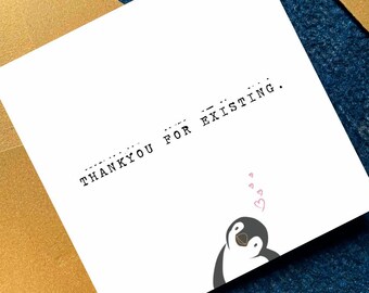 Tarjeta imprimible de agradecimiento por existir, linda tarjeta de amistad con pingüinos, dulce tarjeta de felicitación de agradecimiento por el amor, tarjeta cuadrada "Porque sí"