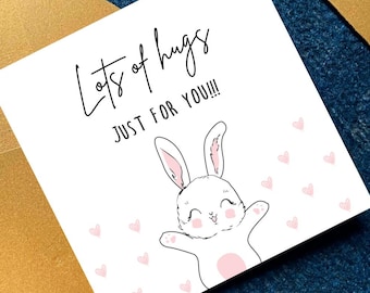 Tarjeta de muchos abrazos, Tarjeta de conejito lindo pensando en ti, Tarjeta de felicitación para enviar un abrazo, Tarjeta de condolencias, Tarjeta solo porque sí para un amigo, Abrazo a larga distancia