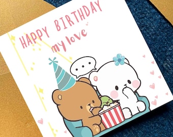 Tarjeta de Feliz Cumpleaños Mi Amor para Esposo, Tarjeta de Cumpleaños para Novio, Tarjeta de Cumpleaños de Oso Lindo, Regalo Romántico de Cumpleaños para Él (Tarjeta Imprimible)