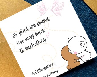 Tarjeta para relaciones a distancia, lindos ositos abrazándose, regalo para extrañarte, pensando en ti, tarjeta de reconciliación, regalo para novios