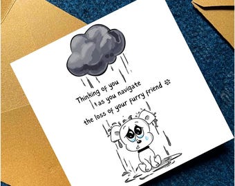 Cartão de Condolências pela Perda de um Animal de Estimação | Cartão de Luto por um Cão | Pensando em Você, Amigo Peludo que Perdeu Seu Cão | Cartão Memorial para Cão | Presente da Ponte do Arco-Íris | Imprimível