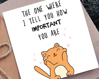 Tarjeta de amistad con un gato adorable, donde te digo lo importante que eres, tarjeta de apoyo para la salud mental, tarjeta "Pensando en ti", descarga digital