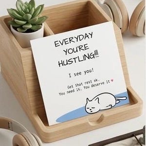 Printable Encouragement Card Mental Health Support Burnout Gift Thinking of You Card Get That Rest Cute Cat Instant Download image 2
