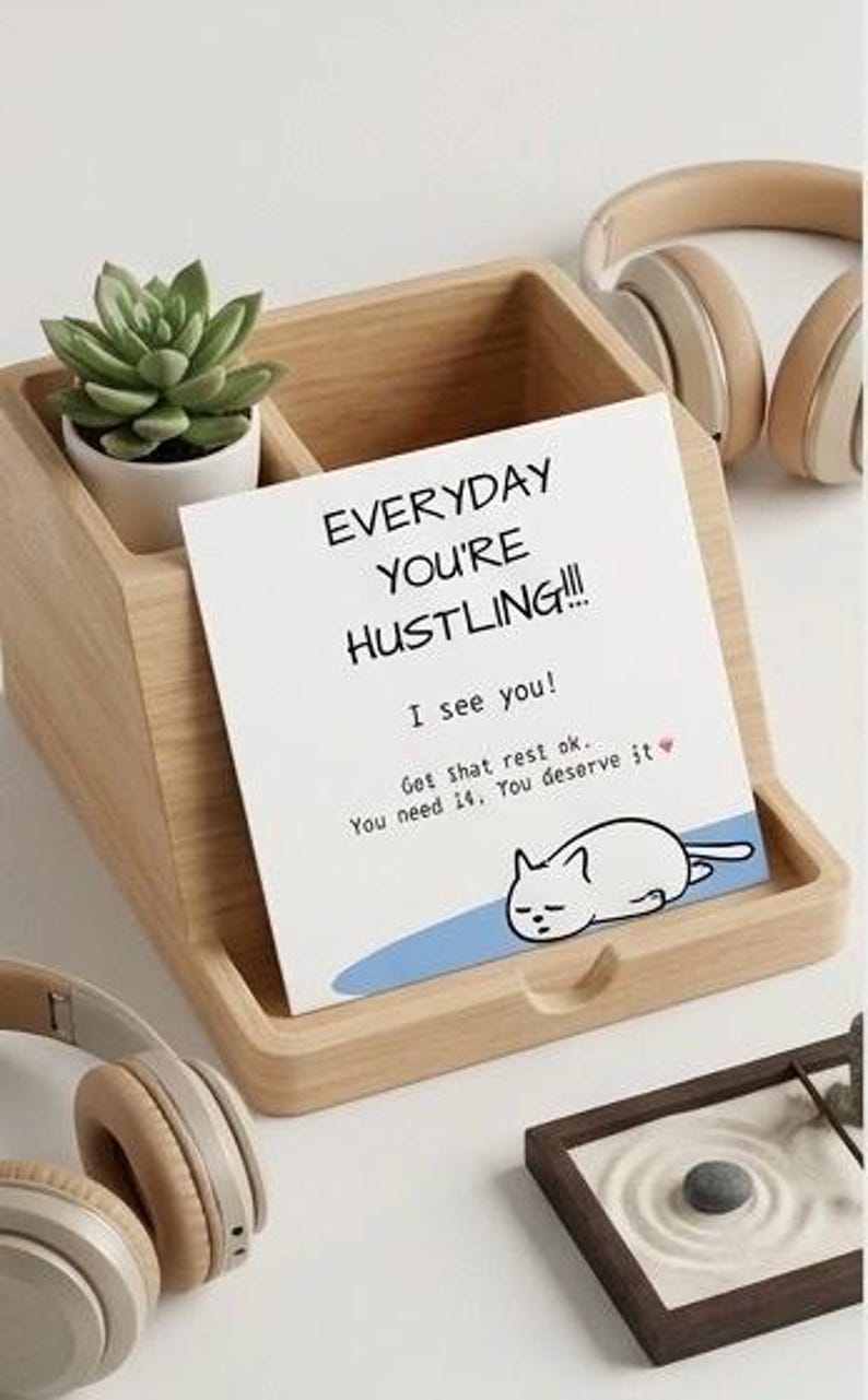 Printable Encouragement Card Mental Health Support Burnout Gift Thinking of You Card Get That Rest Cute Cat Instant Download image 2
