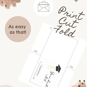 Peut inclure: Un mod&egrave;le de carte de v&oelig;ux imprimable sur le th&egrave;me de la remise de dipl&ocirc;me avec une toque noire, des confettis jaunes et le texte "You did it!" et "Congratulations, I'm so proud of you." La mise en page inclut des lignes de coupe et de pliage.
