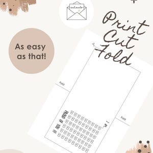 May include: A printable card design with the text "Print Cut Fold". The card includes the phrase "Proud of You!!!" and the words "As easy as that!". The design features a neutral color palette with brown and beige accents.