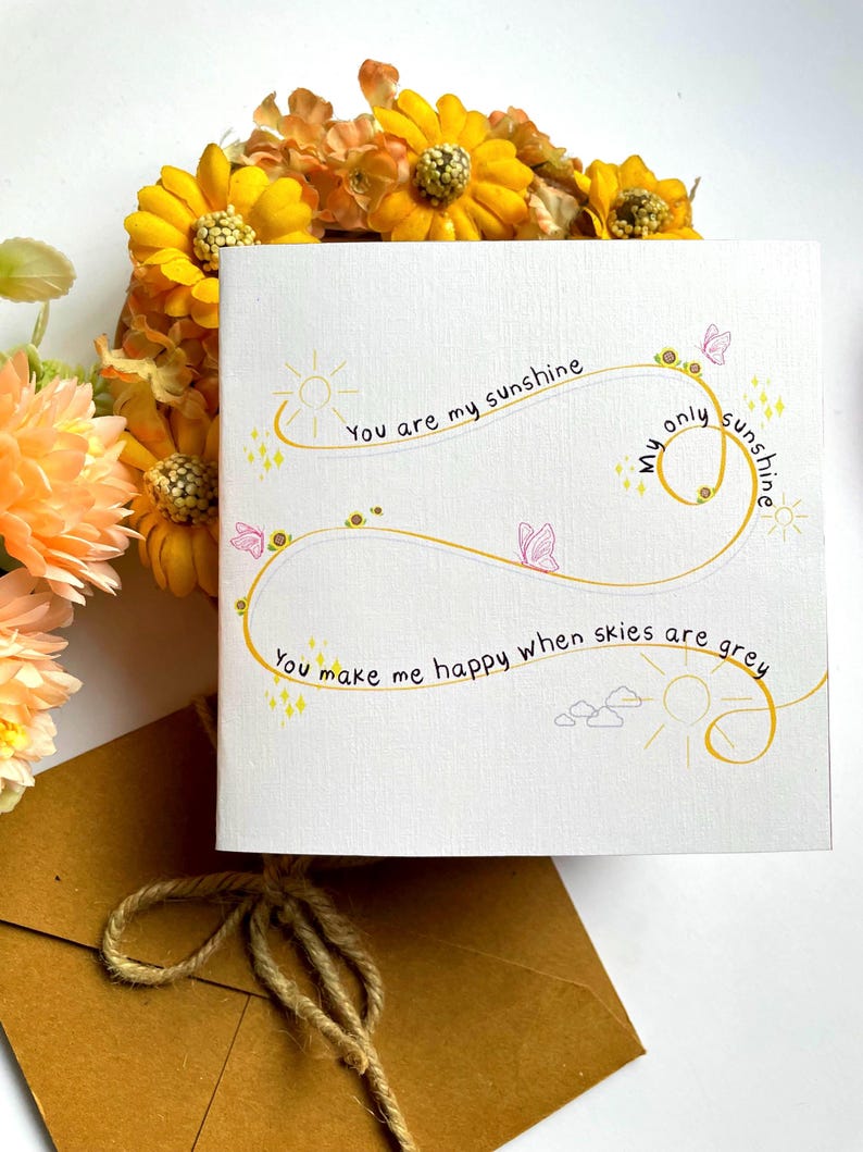 Printable You Are My Sunshine Card, Romantic Love Song Card for Him Her, Cute Anniversary Birthday Card, Instant Download PDF image 2
