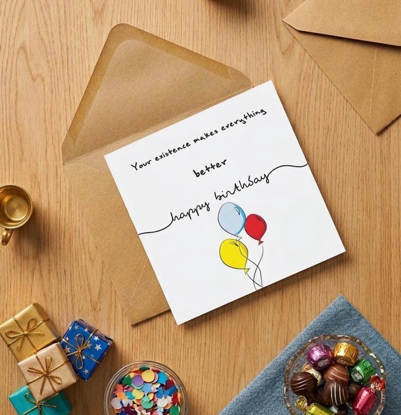 Minimalist Birthday Card Printable, Your Existence Makes Everything Better card, Cute Balloon Birthday Card, Simple Birthday Gift for Friend image 2