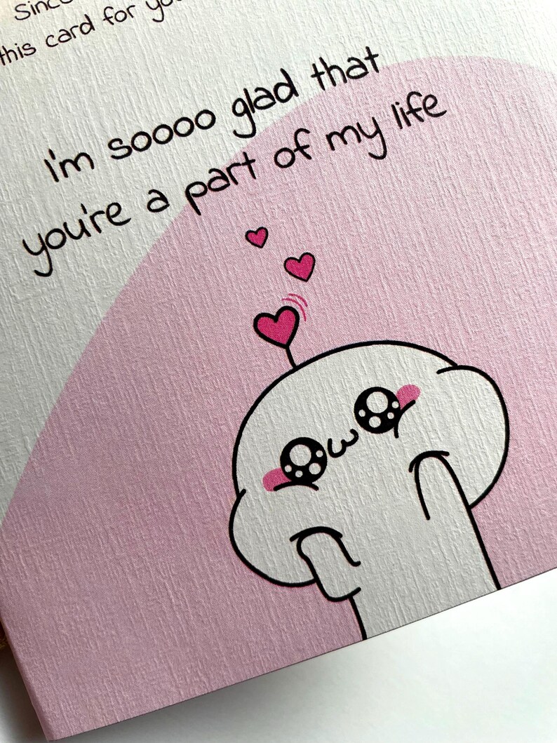 Tarjeta de agradecimiento linda imprimible: Me alegro mucho de que seas parte de mi vida. Tarjeta de amor y amistad kawaii para mejor amigo o pareja. Descarga instantánea. imagen 3