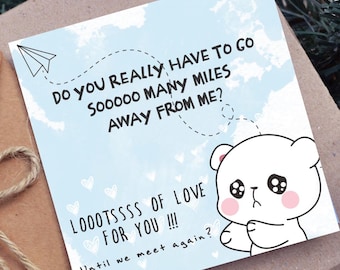 Tarjeta de amor a distancia imprimible, tarjeta de "te extraño" para novio o novia, tarjeta de oso lindo, tarjeta de despedida, tarjeta de mudanza, descarga instantánea