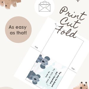 May include: A printable greeting card with a koala bear illustration and the text "You may be distant but I know that ALL WILL BE OKAY I'm sorry". The card also has the text "Print Cut Fold" and "As easy as that!"