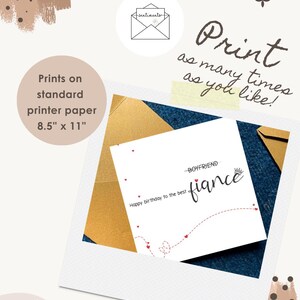 Tarjeta de cumpleaños imprimible para novio prometido de novia Feliz cumpleaños romántico para el mejor prometido Tarjeta de amor Descarga instantánea PDF imagen 3