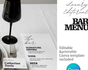 Minimalist Bar Menu Template, Modern Signature Cocktails Sign, Elegant Wedding Drink Menu Printable, Editable Drinks List,DIY Bar Stationery