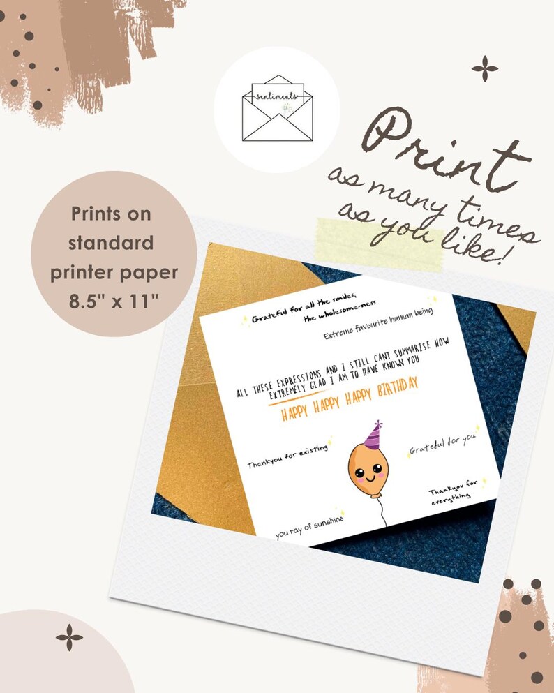 Printable Sentimental Birthday Card Thank You for Existing Cute Happy Birthday Card for Best Friend Partner Instant Download PDF image 2