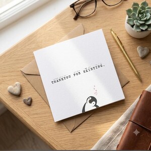 Thank You For Existing Card Printable, Cute Penguin Friendship Card, Sweet Love Appreciation Greeting Card, Just Because Square Card image 5