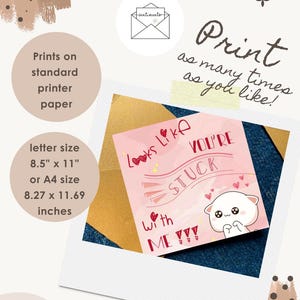 Tarjeta divertida de San Valentín imprimible, Tarjeta de aniversario "Atrapado conmigo", Tarjeta de felicitación de amor con un lindo gato para esposo o novio, Descarga digital, Tarjeta cuadrada imagen 2