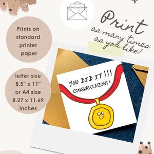 Druckbare Glückwunschkarte, Geburtstagskarte, süße Medaille, neuer Job Grußkarte, Prüfungserfolg digitaler Download, quadratische Karte Bild 2