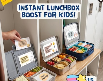 Notas imprimibles para la lonchera de los niños, paquete de 15 tarjetas de afirmaciones para la vuelta al cole, conjunto de notas de ánimo positivo, imprimibles para la ansiedad escolar.