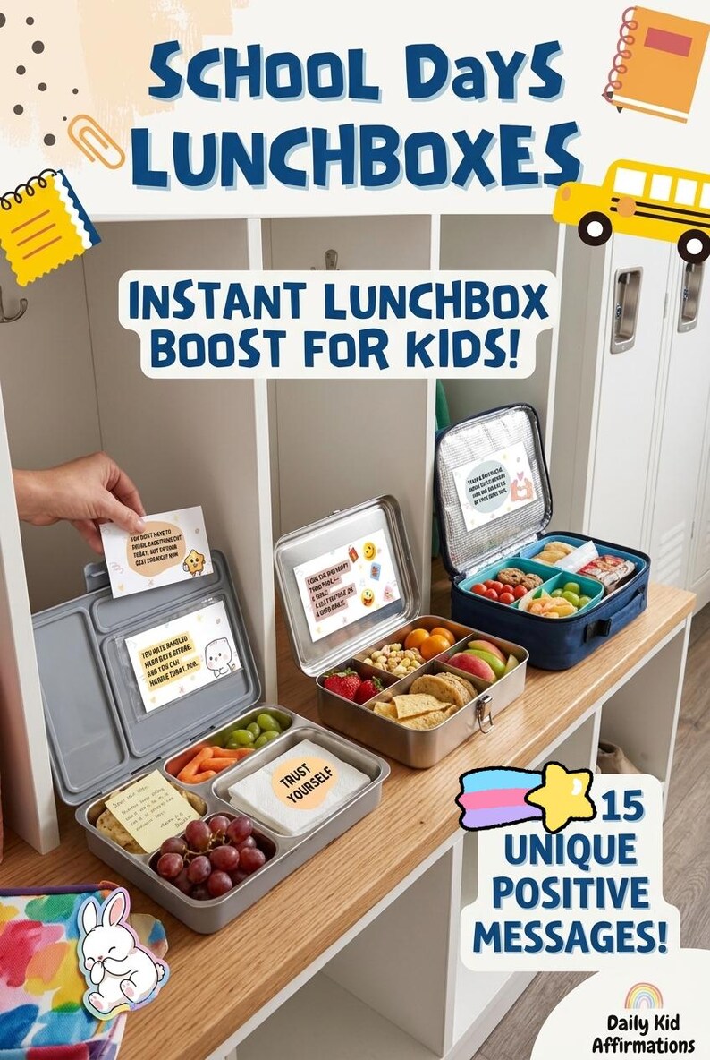 Printable Lunch Box Notes for Kids, 15 Back to School Affirmation Cards Bundle, Positive Encouragement Notes Set, School Anxiety Printable image 1
