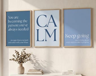 blue Affirmation Wall Art Printable, Minimalist Quote Poster, Motivational Print, Feminine Aesthetic Room Decor, Soft Girl Wall Art