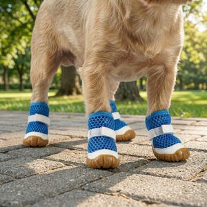 Scarpe per cani in rete traspirante, stivali estivi per cani, scarpe antiscivolo per animali domestici, scarpe da esterno per cani di piccola taglia, protezioni per le zampe dei cuccioli, scarpe da ginnastica leggere per cani Blu