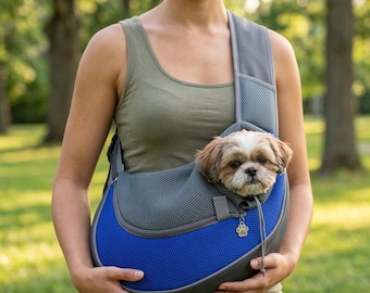 Breathable Pet Sling Carrier, Hands-Free Small Dog Cat Travel Bag