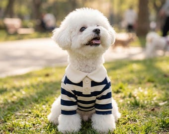 Maglietta a righe per cani, abbigliamento per piccoli animali, completo con colletto in poliestere