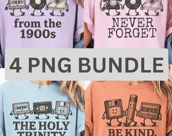 Retro Nostalgisches PNG Bundle, Vintage 80er Jahre Kassette Tonband Schallplatte Floppy Disk Kamera Telefon Designs, lustiges Gen X PNG Design