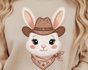 Cowgirl Hase PNG, Western Kaninchen Sublimationsdesign, Land Ostern Clipart (digitaler Download)