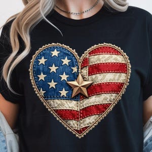 愛国的なハートのPNG画像、アメリカ国旗のハートパッチデザイン、ヴィンテージUSAラブグラフィック、7月4日の昇華プリントPNG画像、素朴なアメリカンクリップアート