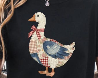 Patchwork Gans Grandmacore PNG, Kokette Blumen Retro Ente PNG, Trendiges Oster PNG, Gingham Cottage Kern Patchwork PNG, Frühling Patchwork PNG