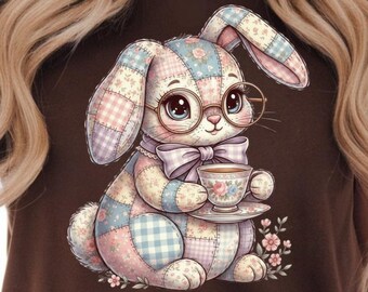 Patchwork Hase PNG, Cottagecore Osterhase Clipart, Instant Download