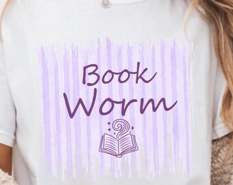Bücherwurm PNG, süße Leser Grafik, Buchliebhaber-Shirt-Design, Leseästhetik PNG, Bibliothekargeschenk, Sublimationsdesign