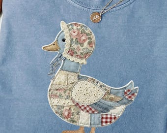 Patchwork Grandmacore Gans PNG, Retro Floral Coquette Ente Png, trendiges Osterdesign, Gingham Cottage Kern Patchwork PNG, Frühling Patchwork