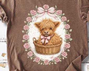 Blumen Cameo Baby Highland Kuh PNG, Retro süße Kuh Png, Kokette Trendige Ostern Png, Ostern Retro, Trendige Frühling Png, Cottagecore Tier PNG