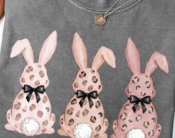 Rosa Leopard Bunny Trio Clipart, Coquette Cottagecore Ostern PNG (digitaler Download)