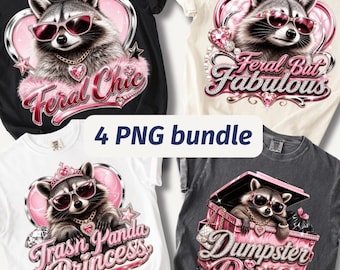 Wilder Chic PNG-Bundle, Kokette Waschbär PNG, Müllpanda-Prinzessin, Mülltonnen-Diva, Wild und fabelhaft, Y2K-Mädchenhaftes Sublimationsdesign