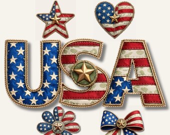USA PNG Bundle, Vaterländische Sublimationsdesigns, 4. Juli PNG, Amerikanische Flagge Buchstaben, Unabhängigkeitstag Shirt Grafiken, sofortiger Download