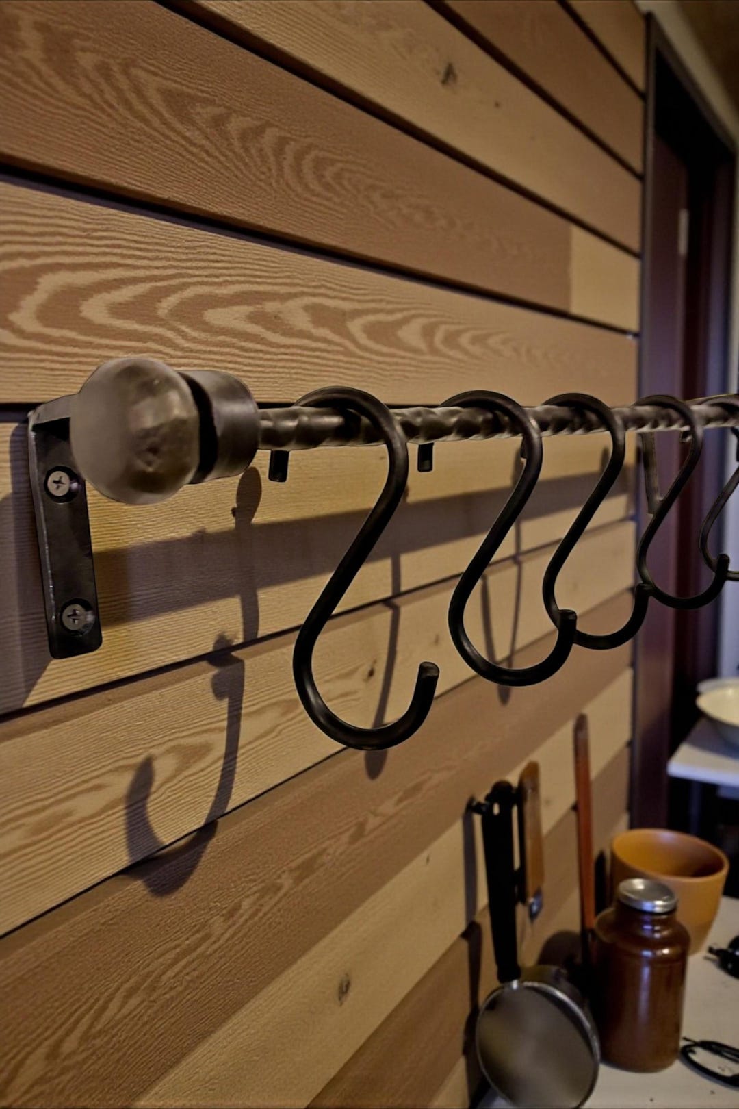 Steel Kitchen Rails For Kitchen Forged Steel Kitchen Rail With Hooks, Farmhouse Wall Mounted Pot and ...