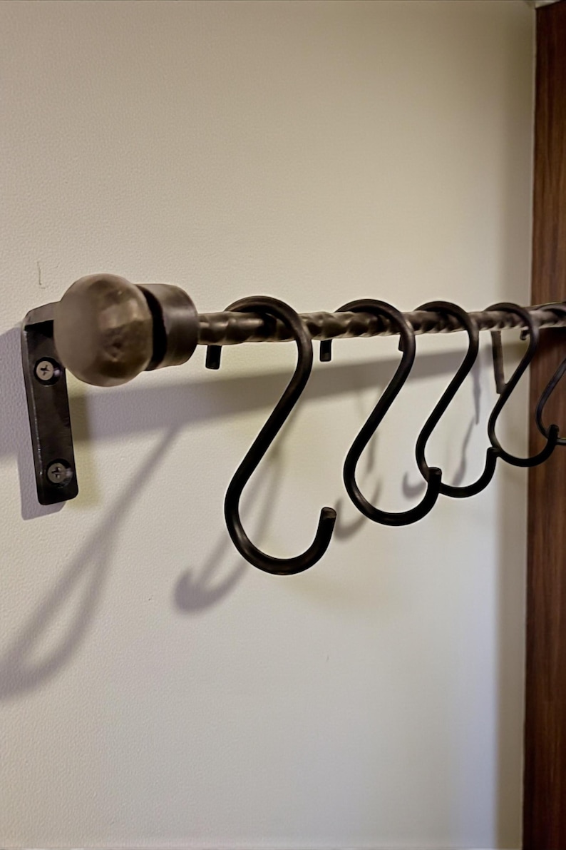 Pan Rails Industrial Hammered Wall Pan Rail, Hand Forged Kitchen Rail With S ...