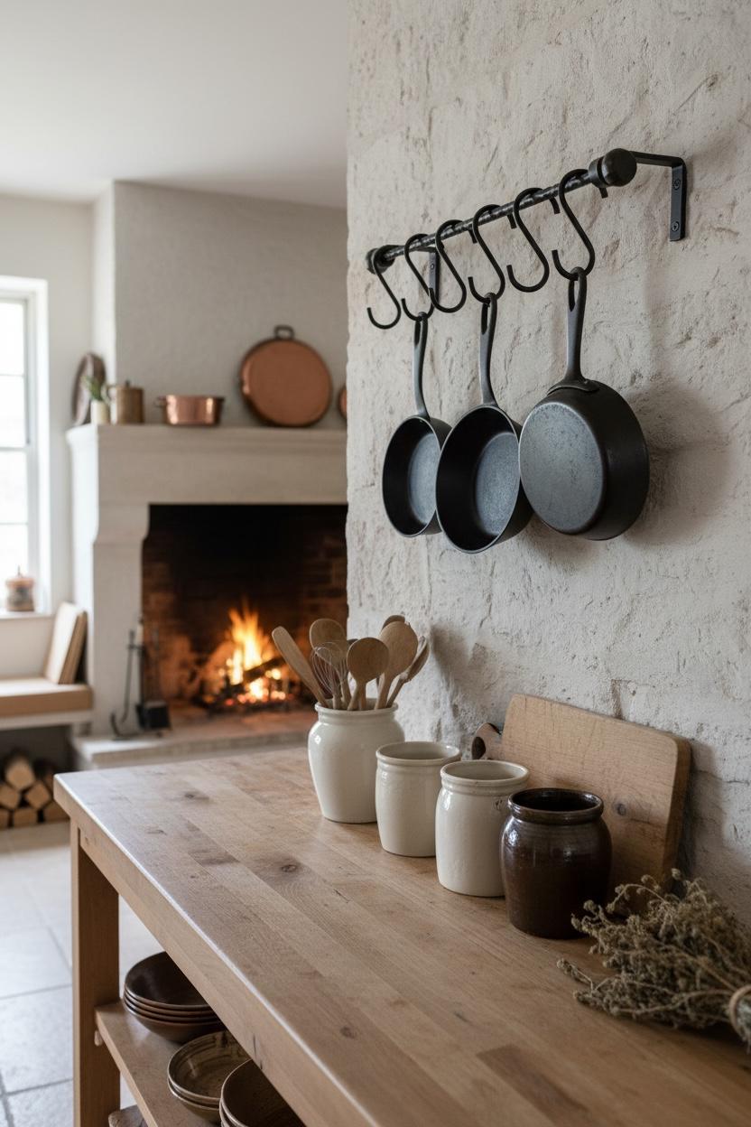 Pan Rails Industrial Hammered Wall Pan Rail, Hand Forged Kitchen Rail With S ...