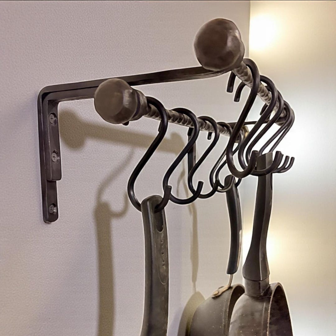 Steel Kitchen Rails For Kitchen Hand-forged Steel Kitchen Double Rail With S Hooks, Rustic Farmhouse ...