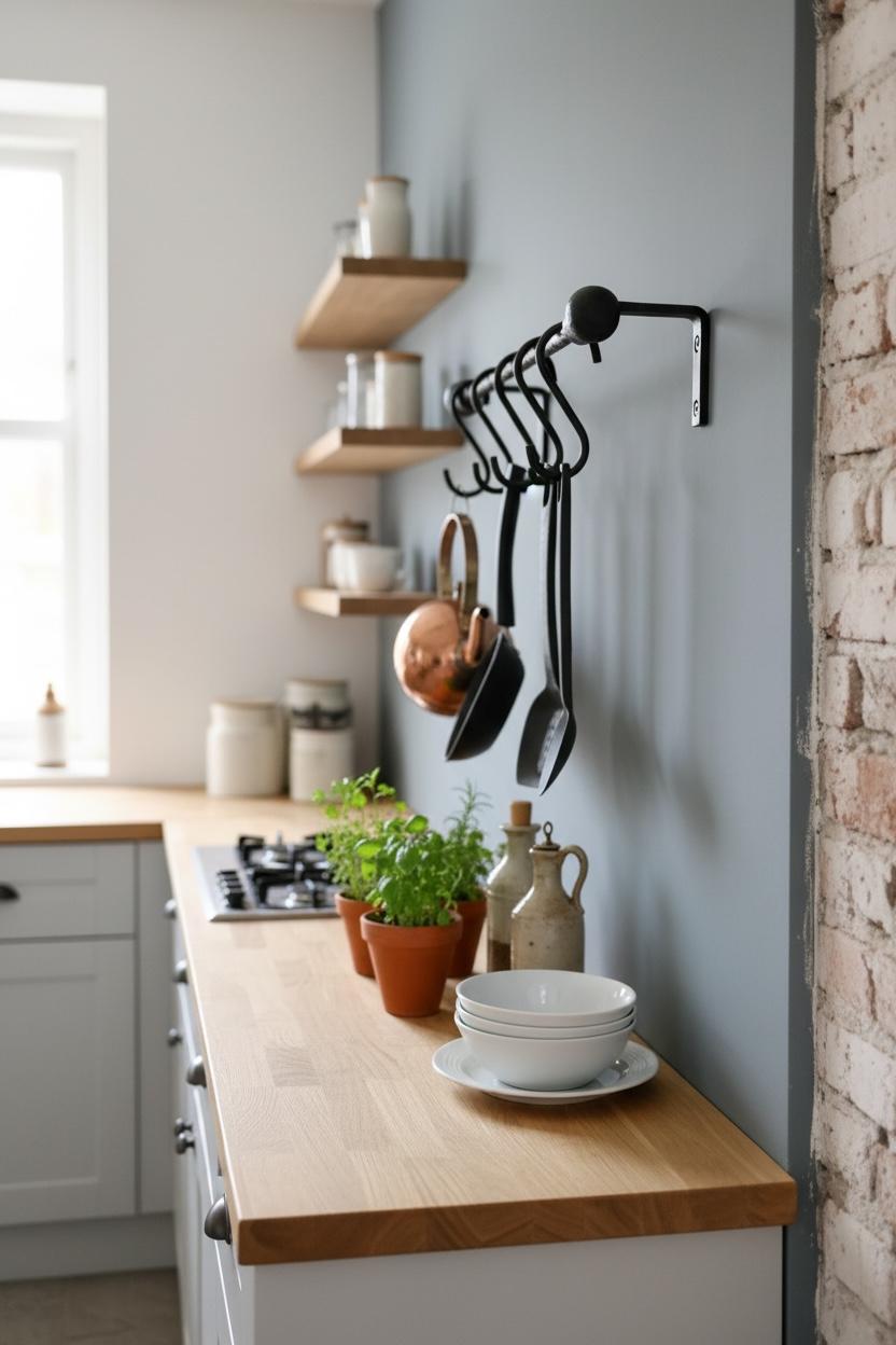 Pan Rails Industrial Hammered Wall Pan Rail, Hand Forged Kitchen Rail With S ...