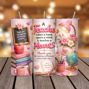 Tumblerhoes voor lerarenbedankje PNG, roze bloemendesign (direct te downloaden)