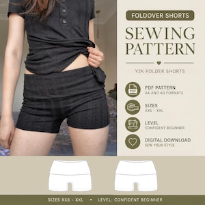 Patrón de costura para shorts plegables estilo Y2K / Shorts de punto de tiro bajo / PDF digital XXS-XXL