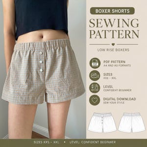 Low Rise Boxer Shorts Sewing Pattern, Button Front PDF