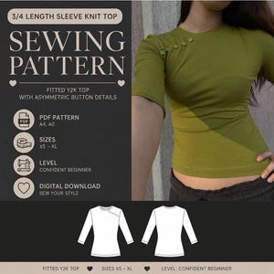Fitted Long Sleeve T-Shirt Sewing Pattern | Qipao Y2K Top XS–XL(PDF Pattern)